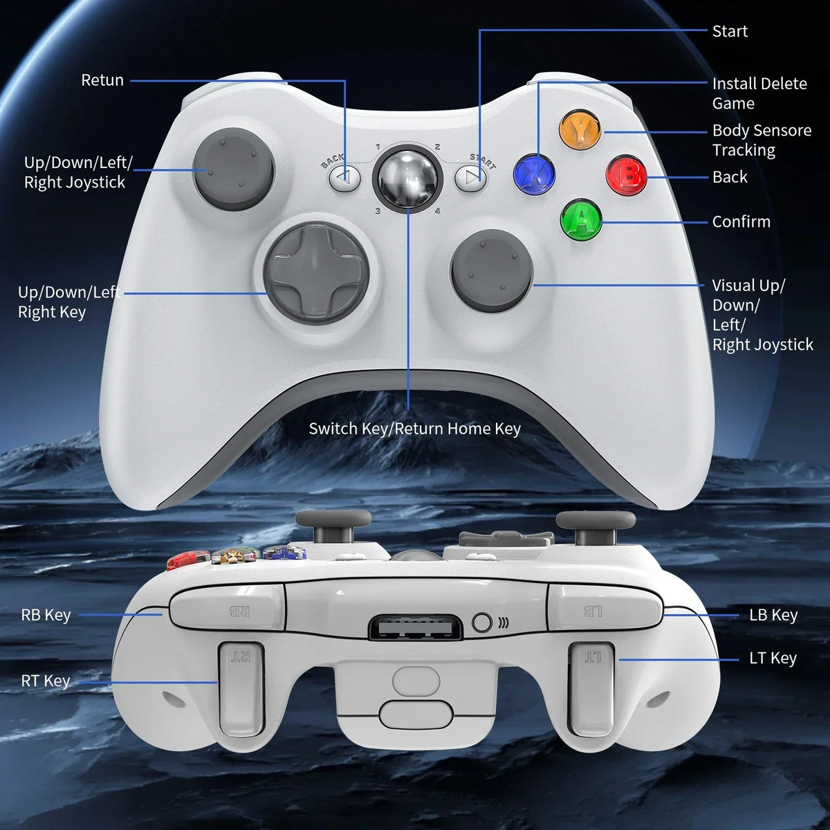Gamepad for Xbox 360/PC 2.4G Wireless Controller W/Dual Vibration Hall Effect 6-Axis Gyro Joystick Game Remote Control Handle