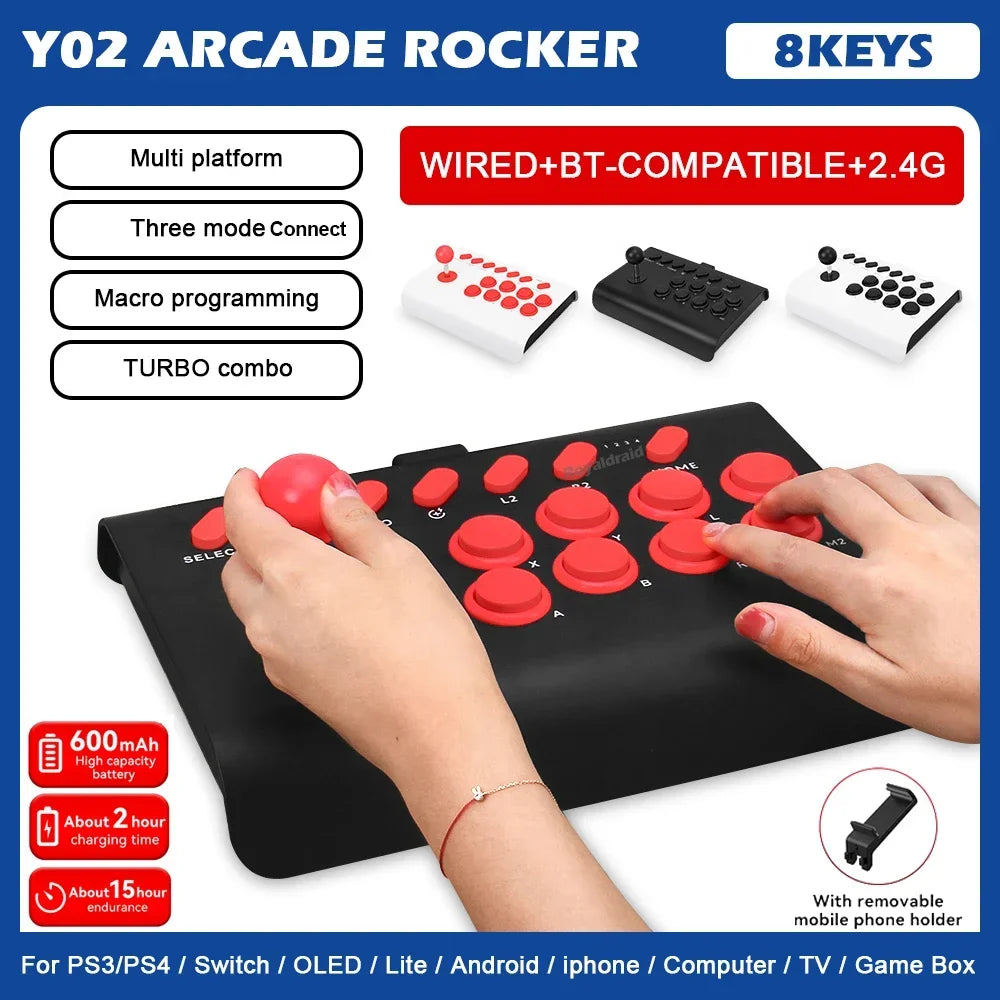 Y02 Arcade Joystick Rocker For PS4/Xbox One/Switch OLED/Androd/iOS Wired Wireless Street Fighter Control w Macro/Turbo Function