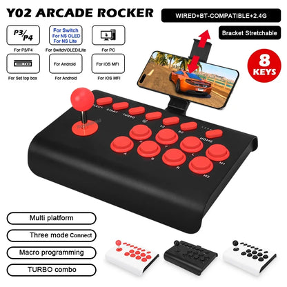Y02 Arcade Joystick for PS4/PS3/Xbox One/Switch OLED/Android/iOS Wired Wireless Street Fighter Controller w Macro/Turbo Function