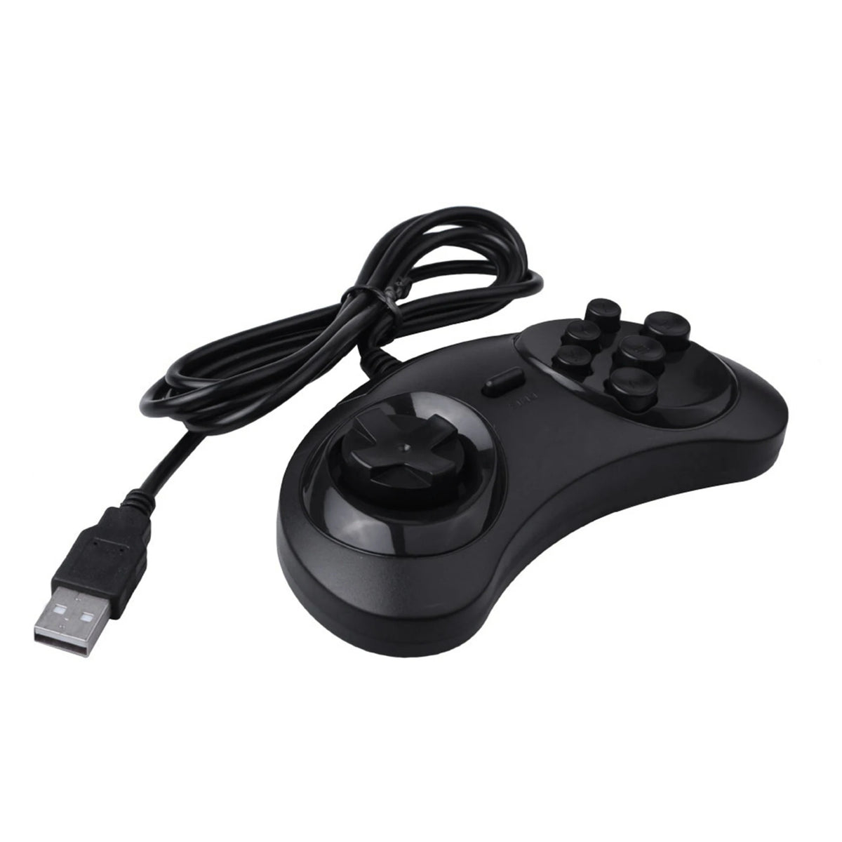 B63B-2X Gamepad Wired 6-Key USB Game Controller Joypad For Sega Genesis / Md Pc / 2 Y1301 / Mac Mega Drive Black Plastic