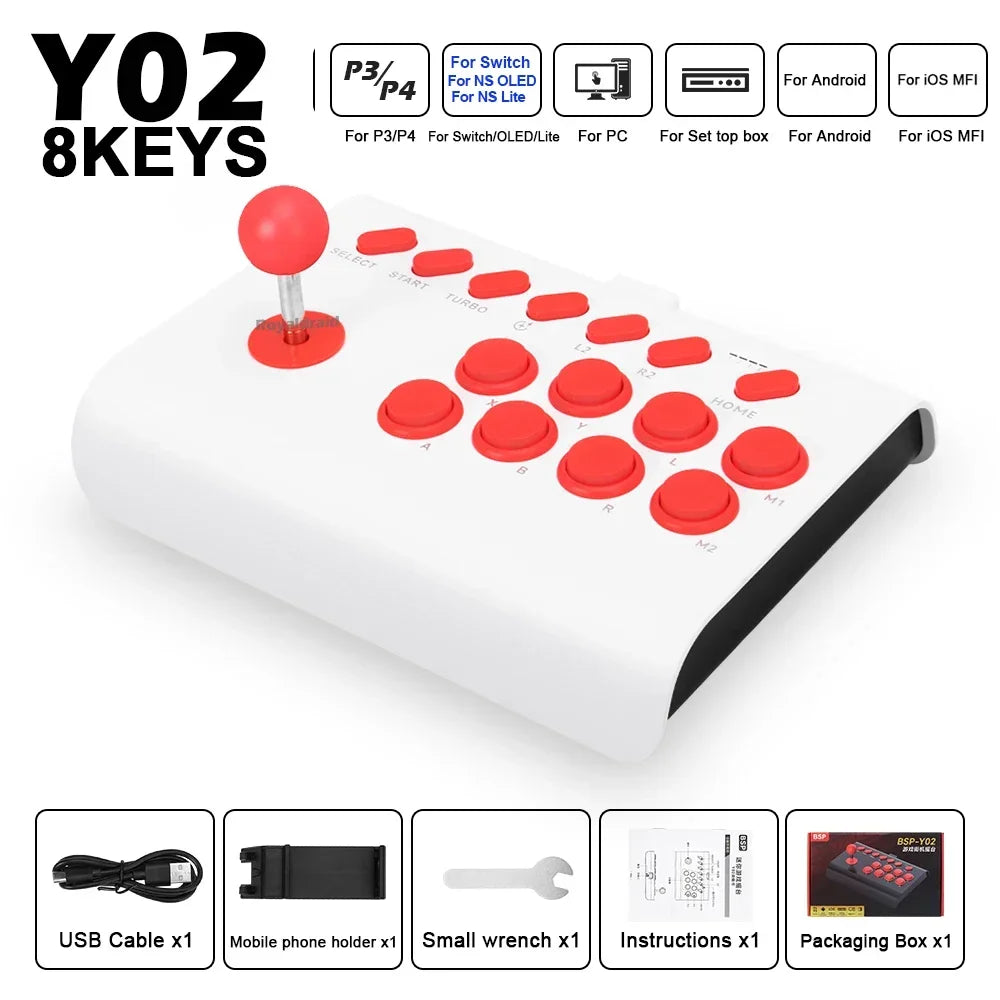 Y02 Arcade Joystick for PS4/PS3/Xbox One/Switch OLED/Android/iOS Wired Wireless Street Fighter Controller w Macro/Turbo Function