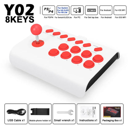 Y02 Arcade Joystick for PS4/PS3/Xbox One/Switch OLED/Android/iOS Wired Wireless Street Fighter Controller w Macro/Turbo Function
