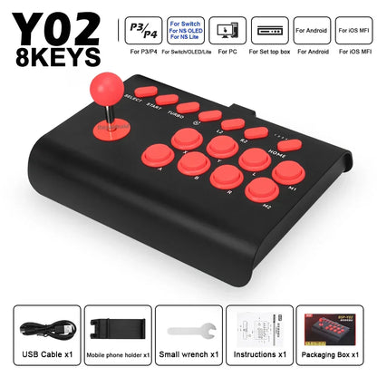Y02 Arcade Joystick Rocker For PS4/Xbox One/Switch OLED/Androd/iOS Wired Wireless Street Fighter Control w Macro/Turbo Function